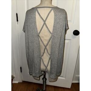 Beyond Yoga Criss Cross Open Back Short Sleeve Relaxed Tee Shirt Grey Gray M